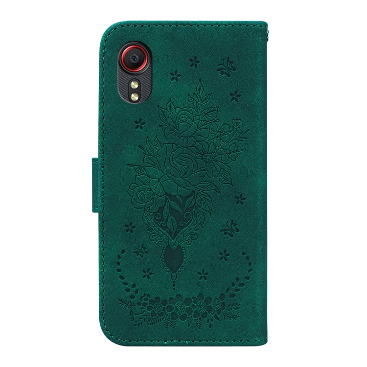 For Samsung Galaxy Xcover 5 Butterfly Rose Embossed Leather Phone Case