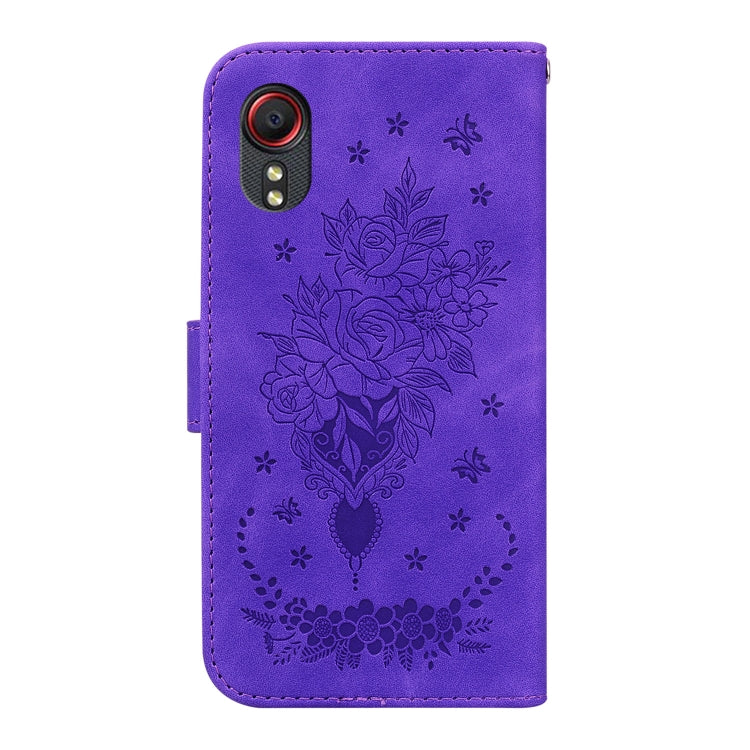 For Samsung Galaxy Xcover 5 Butterfly Rose Embossed Leather Phone Case