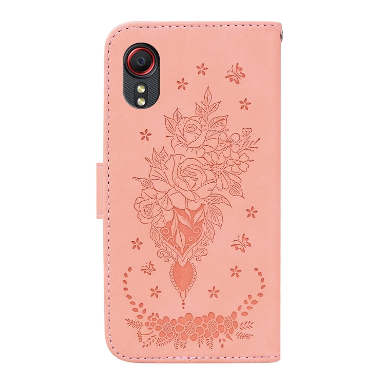 For Samsung Galaxy Xcover 5 Butterfly Rose Embossed Leather Phone Case