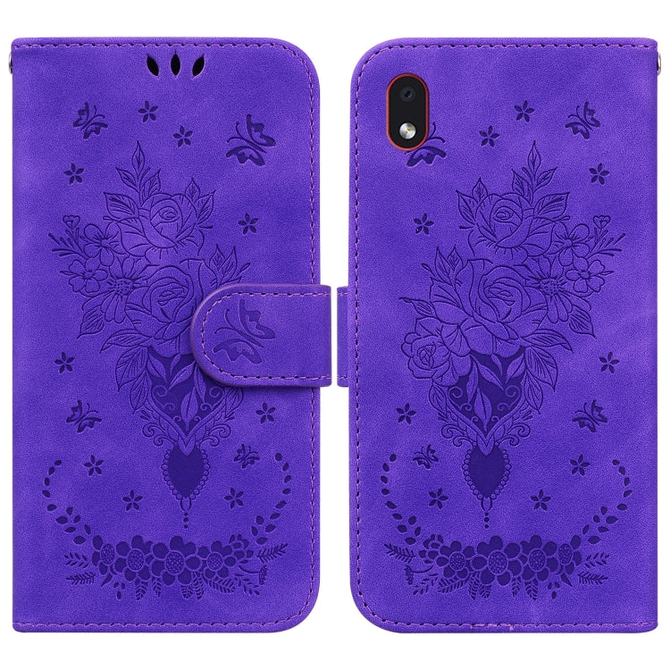 For Samsung Galaxy A01 Core / M01 Core Butterfly Rose Embossed Leather Phone Case