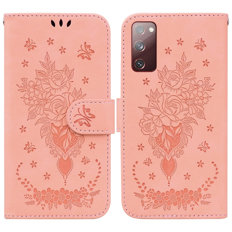 For Samsung Galaxy S20 FE 5G Butterfly Rose Embossed Leather Phone Case