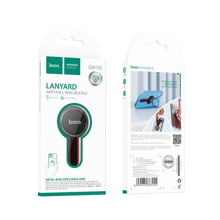 hoco GM105 Mobile Phone Anti-fall Ring Buckle with Lanyard(Black)