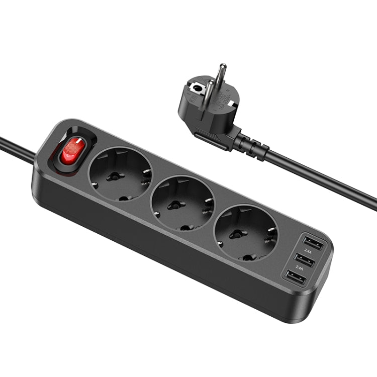 hoco NS2 3-position + 3-USB Extension Cord Socket, EU Plug