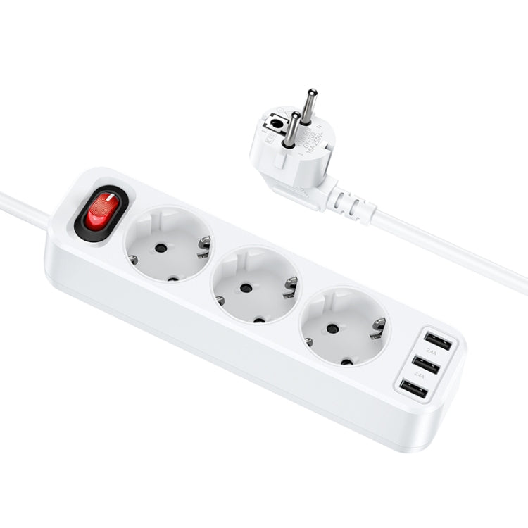 hoco NS2 3-position + 3-USB Extension Cord Socket, EU Plug