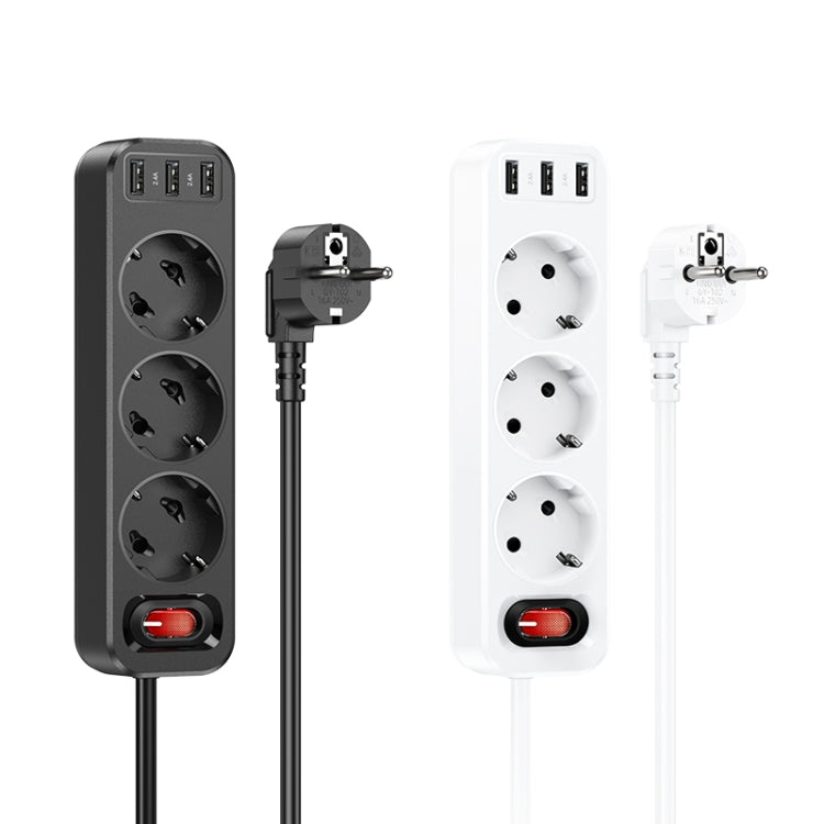 hoco NS2 3-position + 3-USB Extension Cord Socket, EU Plug