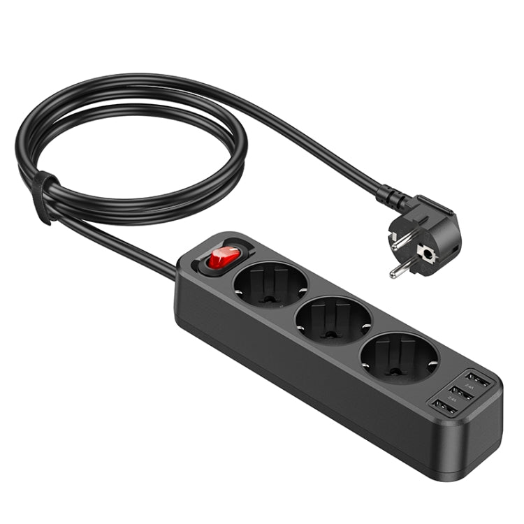 hoco NS2 3-position + 3-USB Extension Cord Socket, EU Plug