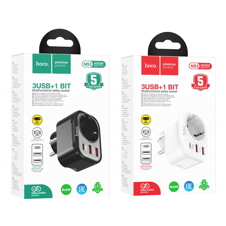 hoco NS3 Multifunctional Socket Including 1C+2A PD20W Ports, EU Plug