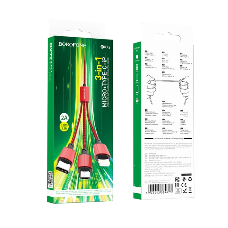 Borofone BX72 Type-C / USB-C + 8 Pin + Micro USB 3 In 1 Charging Cable, Length: 1m