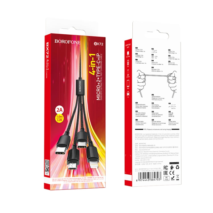 Borofone BX72 Dual Type-C / USB-C + 8 Pin + Micro USB 4 In 1 Charging Cable,Length: 1m