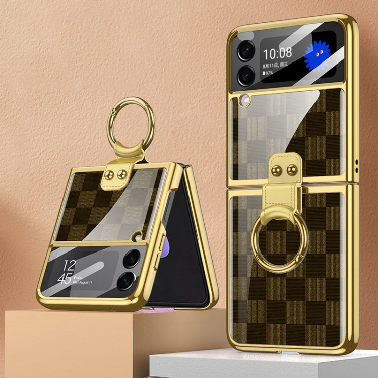 For Samsung Galaxy Z Flip3 5G GKK Integrated Electroplating Painted Glass Phone Case with Ring Holder