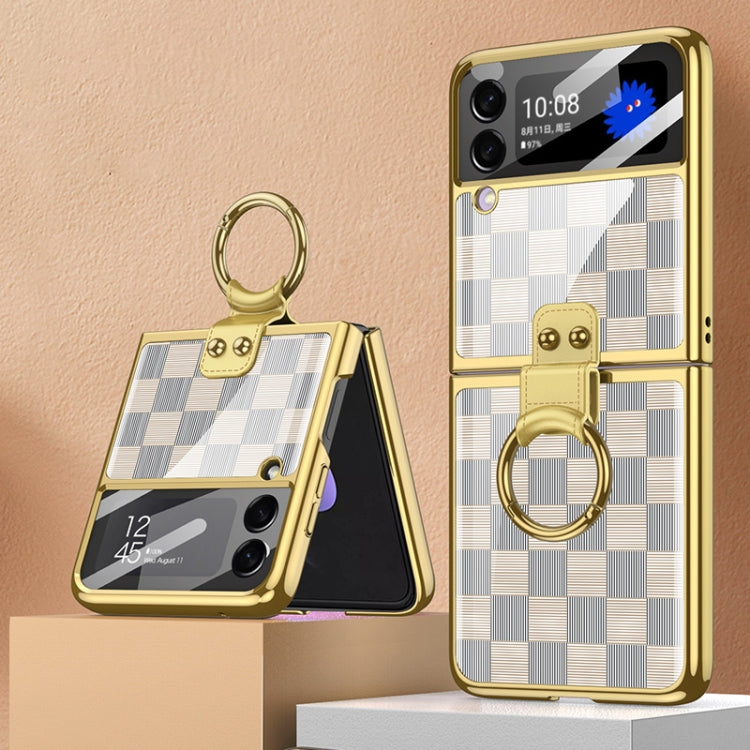 For Samsung Galaxy Z Flip3 5G GKK Integrated Electroplating Painted Glass Phone Case with Ring Holder
