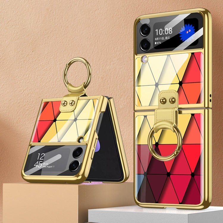 For Samsung Galaxy Z Flip3 5G GKK Integrated Electroplating Painted Glass Phone Case with Ring Holder