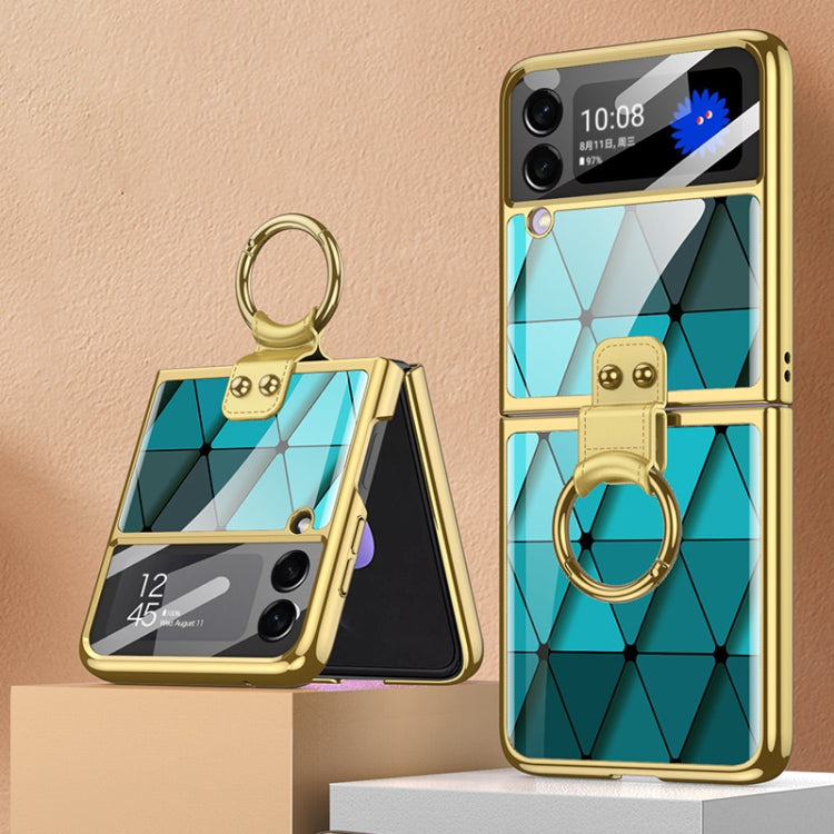 For Samsung Galaxy Z Flip3 5G GKK Integrated Electroplating Painted Glass Phone Case with Ring Holder