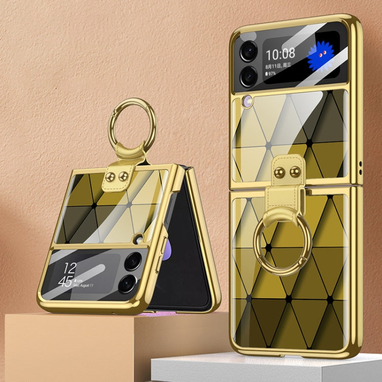 For Samsung Galaxy Z Flip3 5G GKK Integrated Electroplating Painted Glass Phone Case with Ring Holder