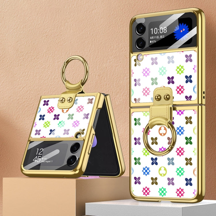 For Samsung Galaxy Z Flip3 5G GKK Integrated Electroplating Painted Glass Phone Case with Ring Holder