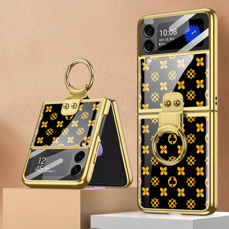 For Samsung Galaxy Z Flip3 5G GKK Integrated Electroplating Painted Glass Phone Case with Ring Holder