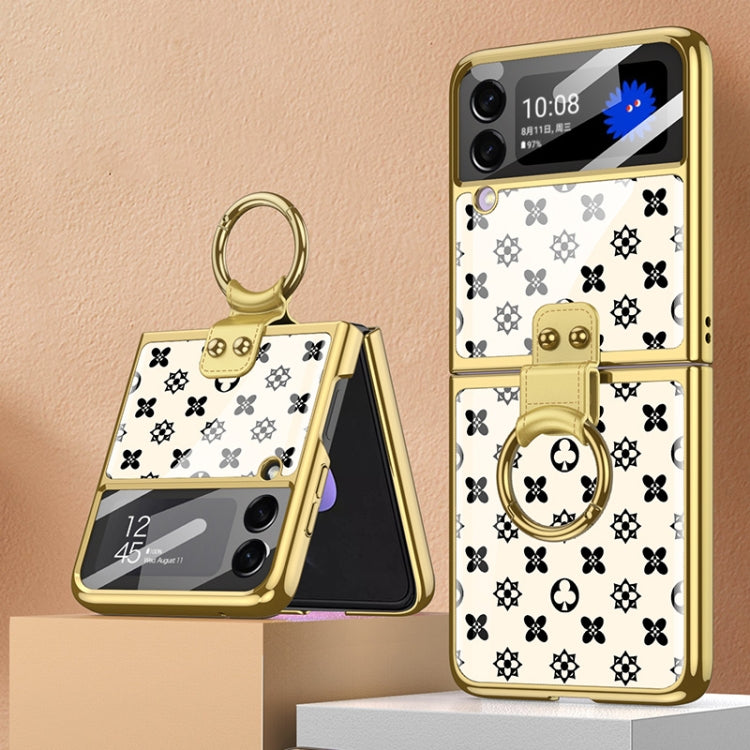 For Samsung Galaxy Z Flip3 5G GKK Integrated Electroplating Painted Glass Phone Case with Ring Holder