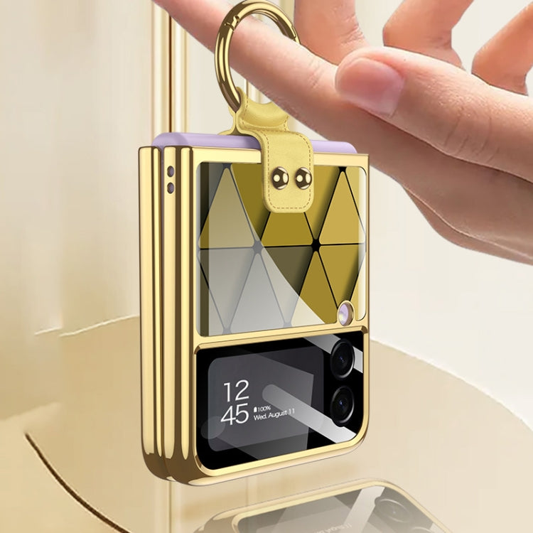For Samsung Galaxy Z Flip3 5G GKK Integrated Electroplating Painted Glass Phone Case with Ring Holder