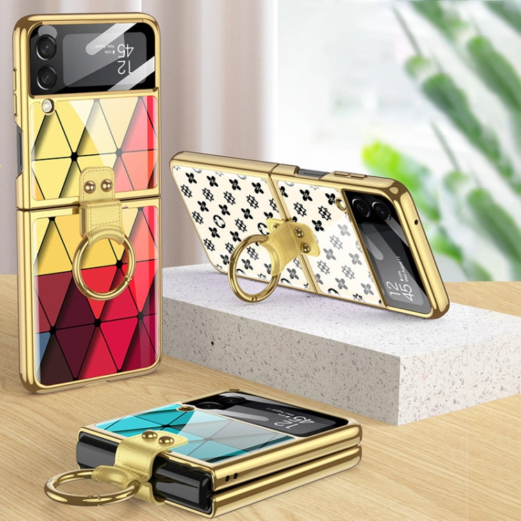 For Samsung Galaxy Z Flip3 5G GKK Integrated Electroplating Painted Glass Phone Case with Ring Holder