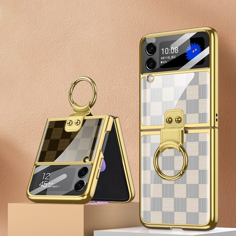 For Samsung Galaxy Z Flip3 5G GKK Integrated Electroplating Painted Glass Phone Case with Ring Holder