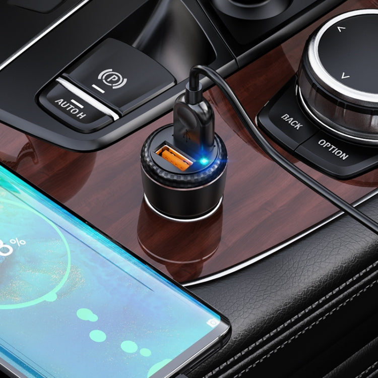 Borofone BZ17 Dual USB Ports QC3.0 Car Charger with Type-C / USB-C Charging Cable(Black)