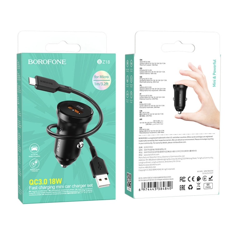 Borofone BZ18 Single USB Port QC3.0 Car Charger with Micro USB Charging Cable