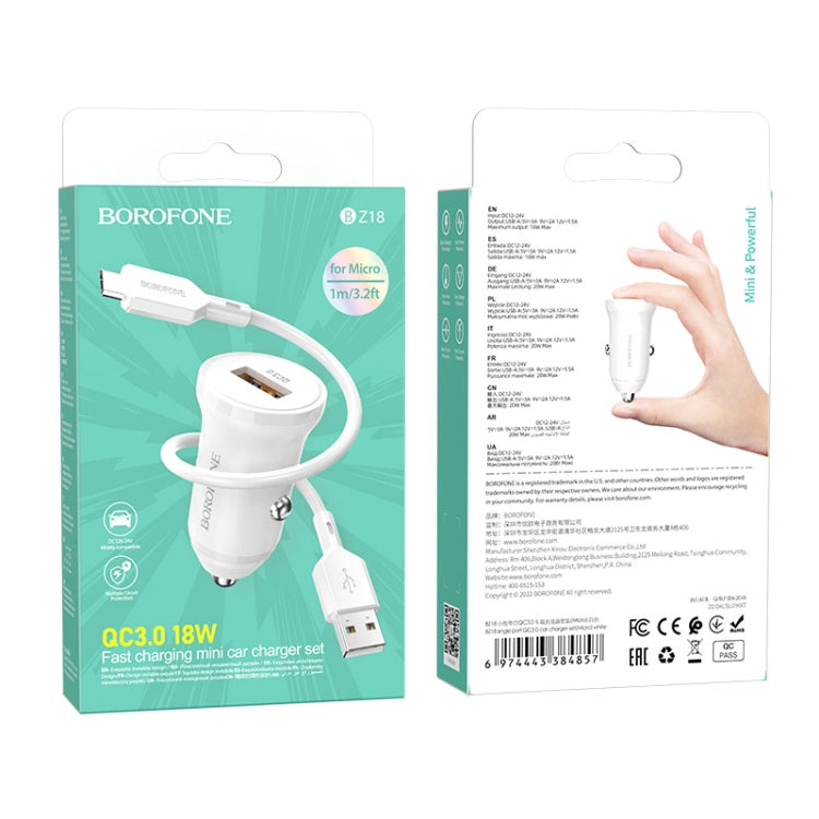 Borofone BZ18 Single USB Port QC3.0 Car Charger with Micro USB Charging Cable
