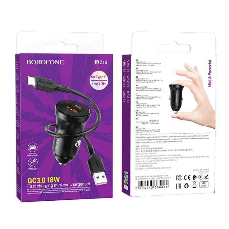 Borofone BZ18 Single USB Port QC3.0 Car Charger with Type-C / USB-C Charging Cable