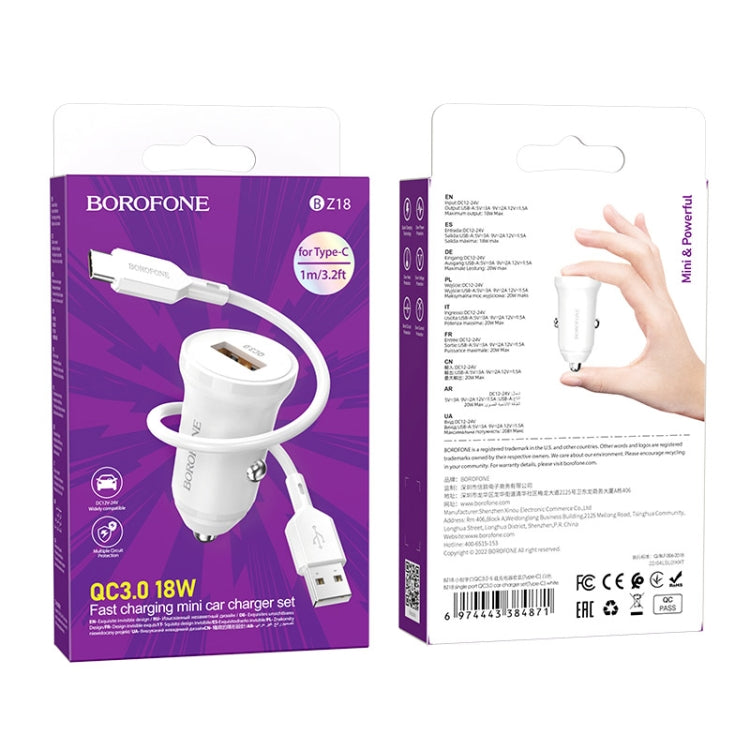 Borofone BZ18 Single USB Port QC3.0 Car Charger with Type-C / USB-C Charging Cable