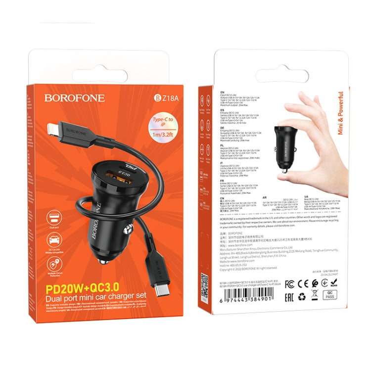 Borofone BZ18A PD20W+QC3.0 Car Charger with Type-C / USB-C to 8 Pin Charging Cable