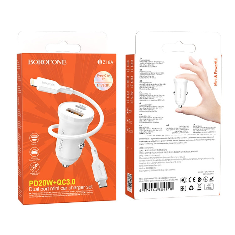 Borofone BZ18A PD20W+QC3.0 Car Charger with Type-C / USB-C to 8 Pin Charging Cable