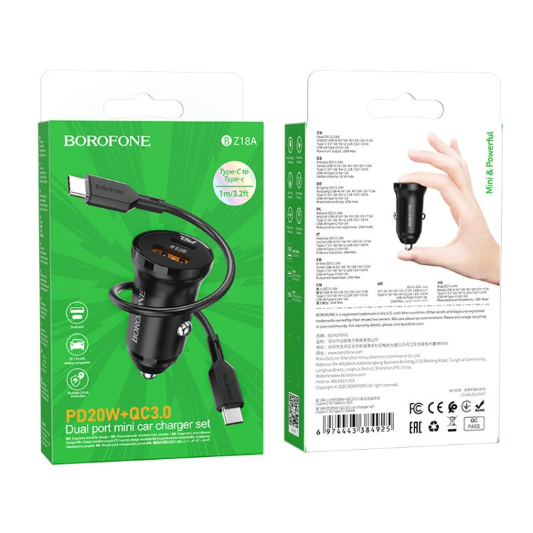 Borofone BZ18A PD20W+QC3.0 Car Charger with Type-C / USB-C to Type-C / USB-C Charging Cable