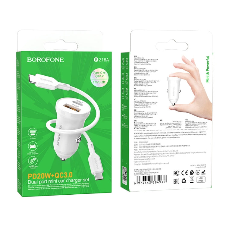 Borofone BZ18A PD20W+QC3.0 Car Charger with Type-C / USB-C to Type-C / USB-C Charging Cable