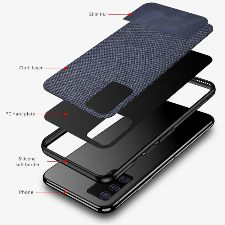 For Galaxy A71 Shockproof Splicing PU + Cloth Texture PC + TPU Protective Case
