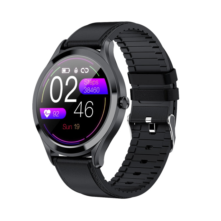 MK10 1.3 inch IPS Color Full-screen Touch Leather Belt Smart Watch, Support Weather Forecast / Heart Rate Monitor / Sleep Monitor / Blood Pressure Monitoring(Black)