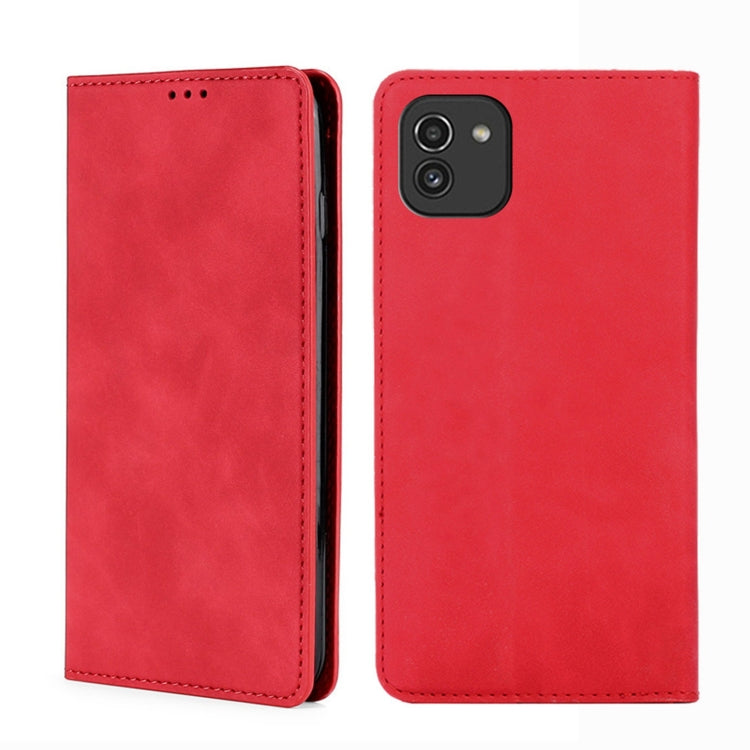 For Samsung Galaxy A03 EU Edition 166mm Skin Feel Magnetic Horizontal Flip Leather Phone Case