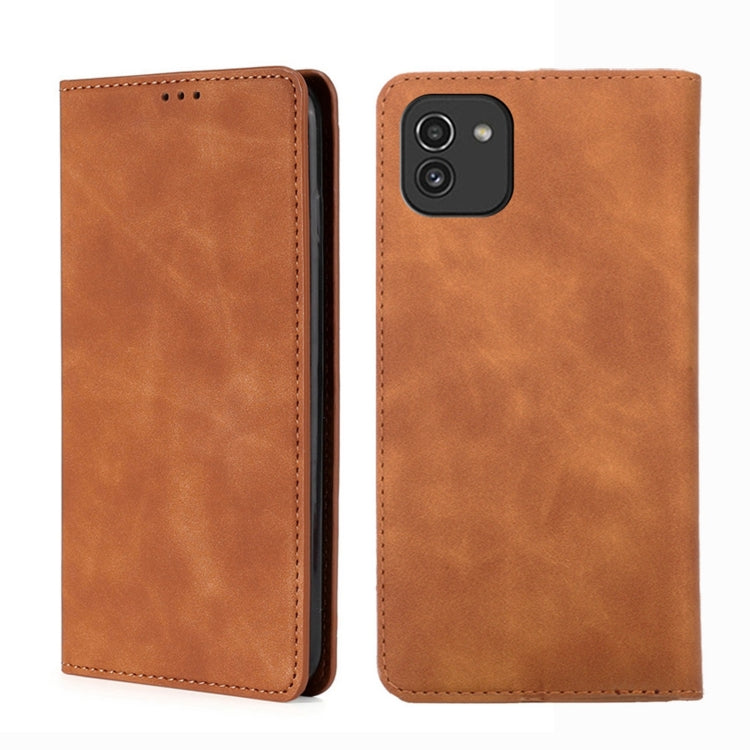 For Samsung Galaxy A03 EU Edition 166mm Skin Feel Magnetic Horizontal Flip Leather Phone Case
