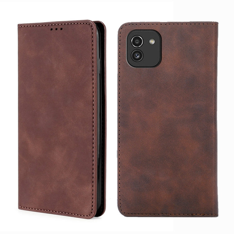 For Samsung Galaxy A03 EU Edition 166mm Skin Feel Magnetic Horizontal Flip Leather Phone Case