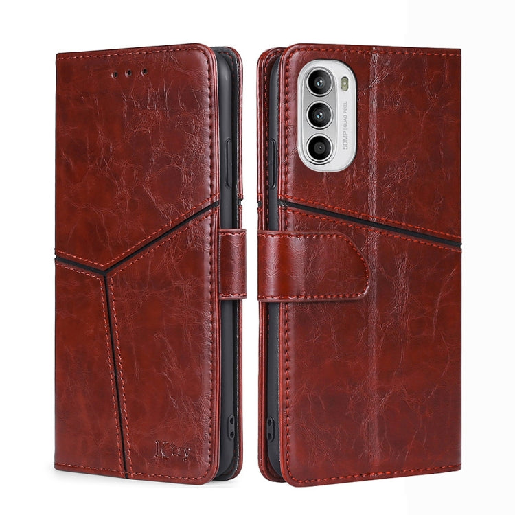 For Motorola Moto G52 4G/G82 5G Geometric Stitching Horizontal Flip Leather Phone Case