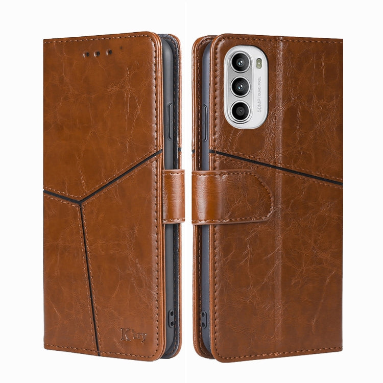 For Motorola Moto G52 4G/G82 5G Geometric Stitching Horizontal Flip Leather Phone Case