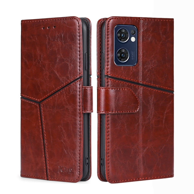 For OPPO Reno7 5G Global Geometric Stitching Horizontal Flip Leather Phone Case