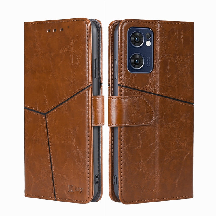 For OPPO Reno7 5G Global Geometric Stitching Horizontal Flip Leather Phone Case
