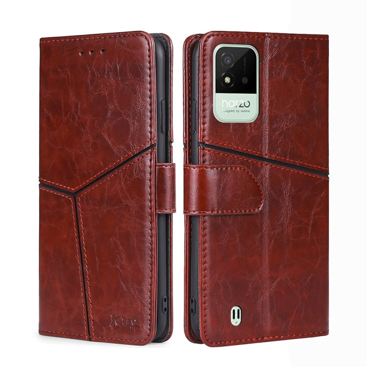 For OPPO Realme Narzo 50i Geometric Stitching Horizontal Flip Leather Phone Case