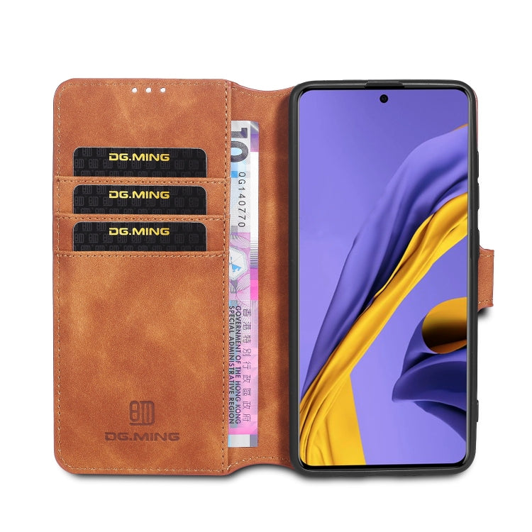 For Galaxy A51 DG.MING Retro Oil Side Horizontal Flip Case with Holder & Card Slots & Wallet