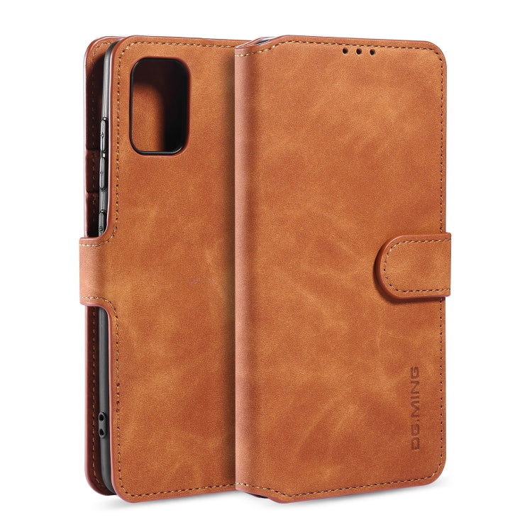 For Galaxy A71 DG.MING Retro Oil Side Horizontal Flip Case with Holder & Card Slots & Wallet