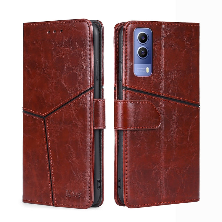 For vivo Y53S 5G/iQOO Z5X/T1X Geometric Stitching Horizontal Flip Leather Phone Case