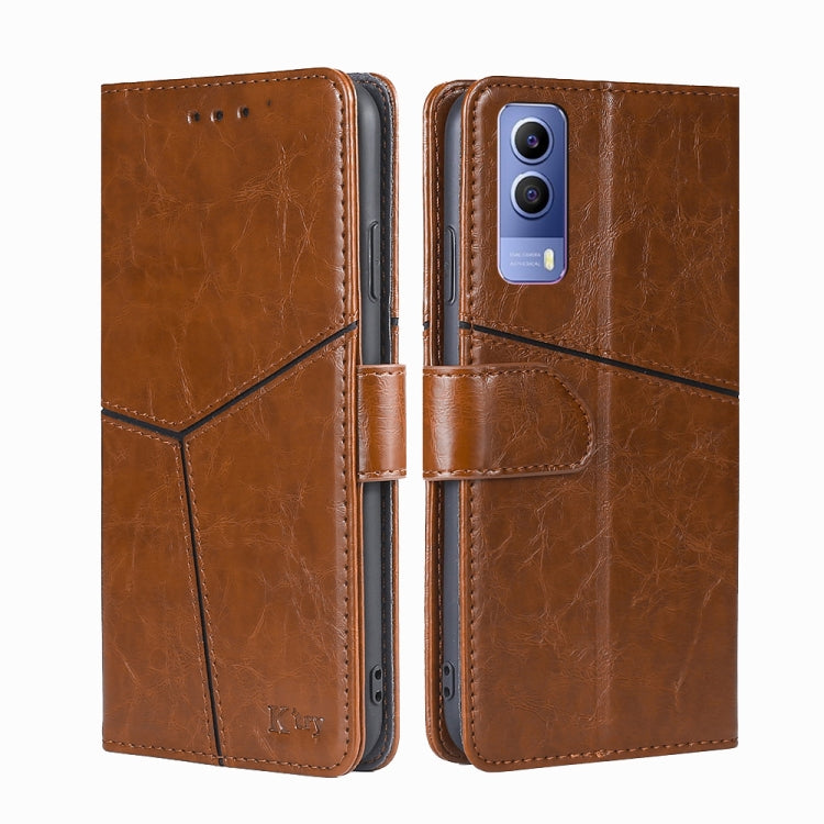 For vivo Y53S 5G/iQOO Z5X/T1X Geometric Stitching Horizontal Flip Leather Phone Case