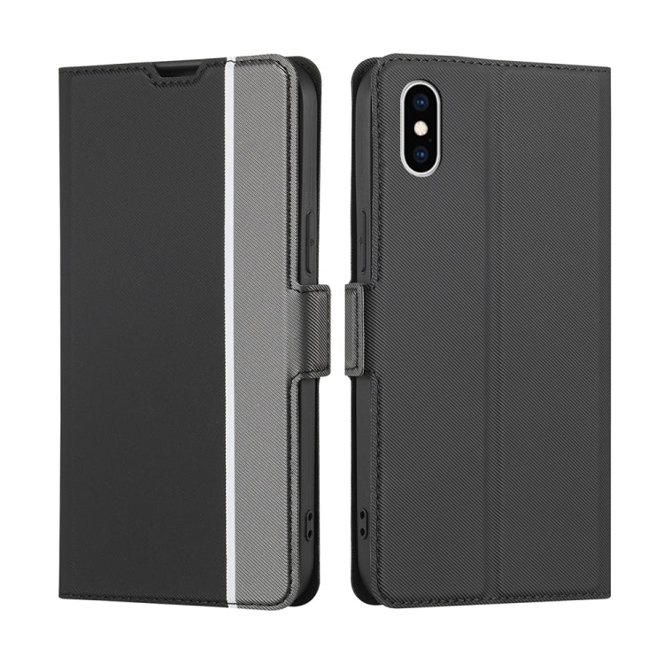 For iPhone X / XS Twill Texture Side Button Leather Phone Case