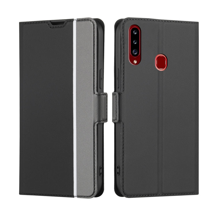 For Samsung Galaxy A20s Twill Texture Side Button Leather Phone Case
