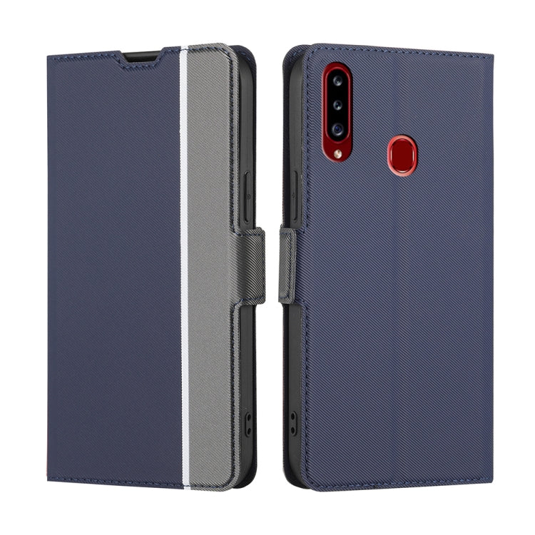 For Samsung Galaxy A20s Twill Texture Side Button Leather Phone Case